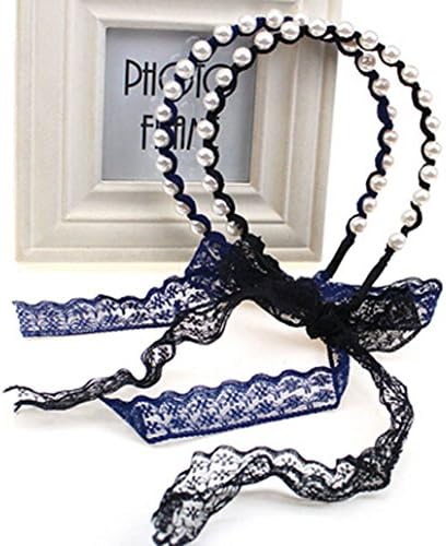 2 Pcs Imitation Pearl Wrapped Lace Bow Hair Tie Band Hair Band Headband