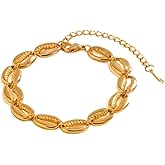 Sugar and Cloves 18K Gold Plated Seashell Bracelet, Gold Plated Over Stainless Steel, 6.5 Inch with 2 Inch Extension, Tarnish Proof, Hypoallergenic