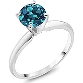 Gem Stone King 14K White Gold London Blue Topaz Solitaire Engagement Ring For Women (1.33 Cttw, Gemstone November Birthstone, Round 6.5MM)