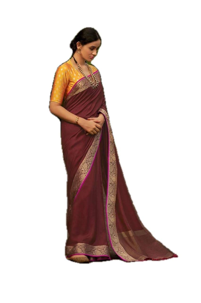 genericTrendy Traditional Simple festive beautiful plain saree with elegant border and contrast unstitched blouse.