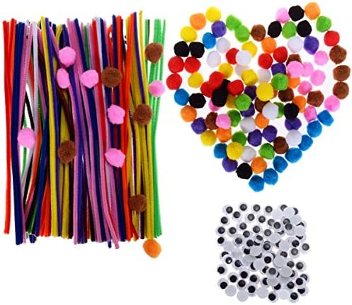AwenSun 400 Pcs Crafting Kit including 200 Pipe Cleaners, 100 Pom Poms, 100 Wiggle Eyes , For Children DIY Handmade Education Toy , Creativity Developing Kids DIY Toys Party