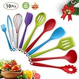 Silicone Kitchen Cooking Utensil Set, 10pcs Colorful Pioneer Cooking Tool Turner Tong Spatula Spoon For Cooking, BBQ, Baking, Serving, Picnic, Ideal Gift For Woman Parents Family