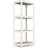 Karlovit 4 Tier Metal Shelves Unit, Adjustable Pantry Organizers and Storage Shelves, Shelving Unit for Closet with Clothes Rod, Storage Rack for Pantry, Laundry, Kitchen - White & Wood Color