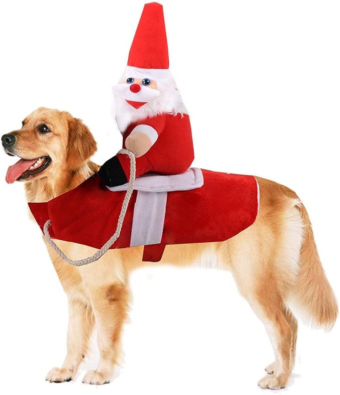 Chnaivy Christmas Pet Clothes Running Santa Dog Costume, Funny Dog