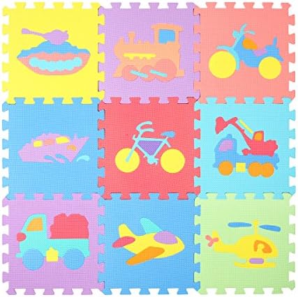 Zoeshare 9 Piece Kids Puzzle Play Mat with Foam, Vehicles
