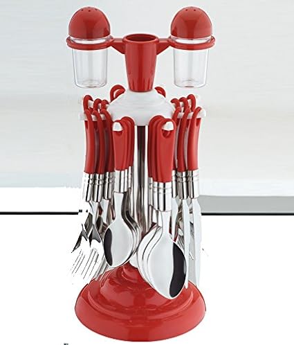 Kunj Cutlery Set With Stand Made From Stainless Steel & Virgin Plastic,Pack Of 24 Pieces