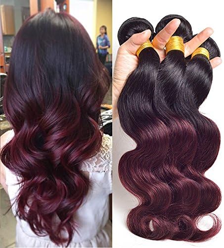 Jaycee Hair 7a Brazilian Virgin Hair body wave Weft 3 Bundles 100% Ombre Human Hair Extensions Color #1b/99J (100+/-5g)/pc(10+12+14)