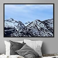 Framed Canvas Wall Art Snow Mountain Cool Expressive Farmhouse/Country Landscape Mountain Top Multicolor Photography Portrait Realism - 16x24 inches