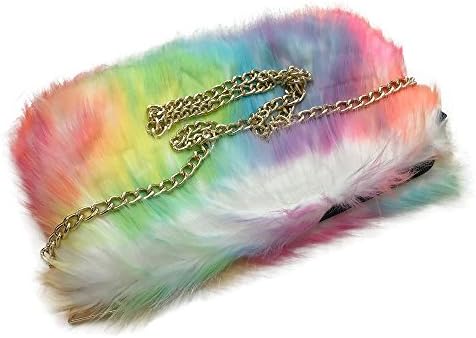 Hotstylezone Women Lady's Shoulder Faux Fur Fluffy Bag Gold Chain Zip Bag Purse Uk