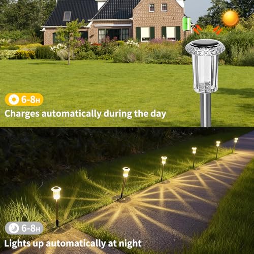 Sylvwin Solar Garden Lights LED Solar Lights Outdoor Garden Lights Pack of 10 Warm White Solar Garden Lights IP44 Waterproof Garden Lawn Garden Lights