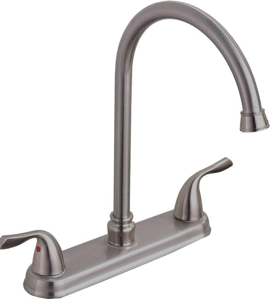 Hotis Commercial Stainless Steel Lead-Free Two Lever Two Hole Gooseneck High Arc Two Handle Kitchen Sink Faucet