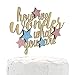 NANASUKO Gender Reveal Cake Topper - How we Wonder What You are - Premium Quality Made in USA - Double Sided Gold Glitter with Pink and Blue Stars primary