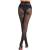 HONENNA Backseam Sheer Tights for Women T Crotch Cuban Heel Black Pantyhose 20D Control Top Stockings