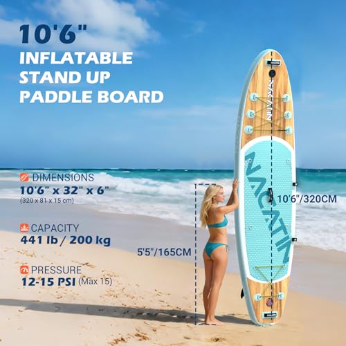 NACATIN Inflatable Stand Up Paddle Board,10'6"Upgrade Version Blow Up Paddle Boards for Adults with Premium SUP Accessories& Backpack,Adjustable Paddle,Camera Mount,Hand Pump, for Lake, River, Yoga