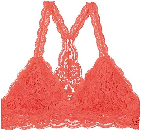 Bustier Floral Lace Crop Top Bralette Sheer Sexy Cami Tank Triangle Bra (L, Coral)