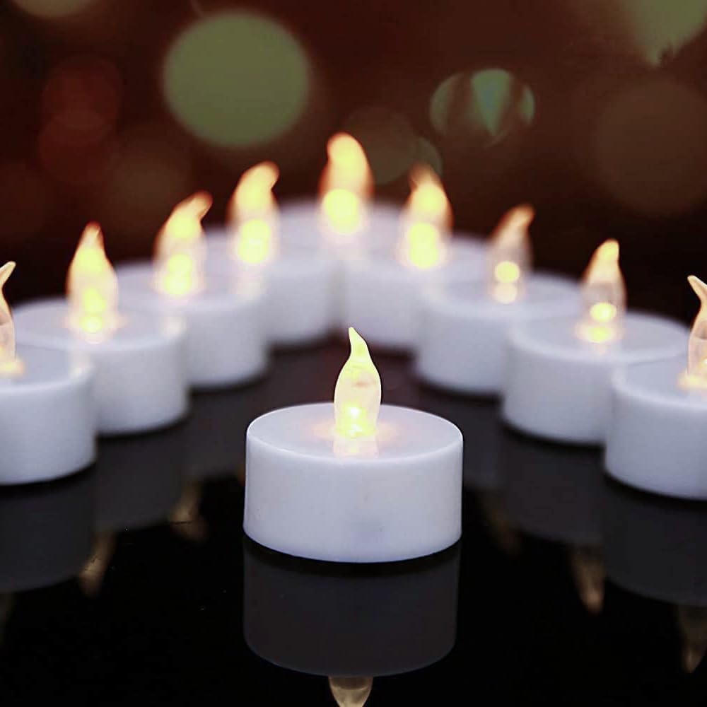 Lighting - OSHINE 12 Pack Battery Operated Tea Lights: Flameless Votive Candles Realistic Bright Flickering LED Ted Lights Candles Lamp Lasting 200 Hours for Home Decoration Holiday Wedding Party (White)
