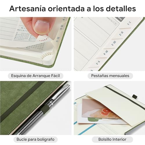 IN-LUXPRO 2026 2027 Diary Week View 21.8 x 16.2 cm, 18 Months Academic (Jul.2026-Dec.2027), Weekly Planner with Monthly Index, PU Leather Softcover, Vertical, Olive Green