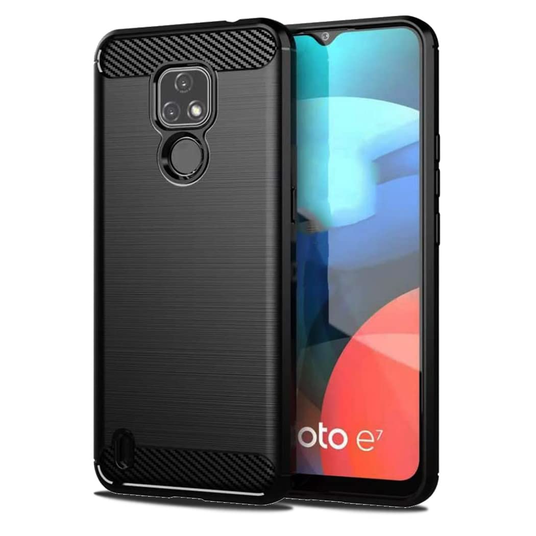 GAPlus Moto E7 2020 Case - Black Ultra Slim Carbon Fibre Shockproof Bumper Case Cover For Motorola Moto E7 2020