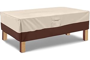 Vailge Rectangular Coffee Table Cover - Outdoor Lawn Patio Furniture Covers with Padded Handles and Durable Hem Cord - Heavy Duty and Waterproof,Fits Large Rectangular Coffee Table (Beige & Brown)
