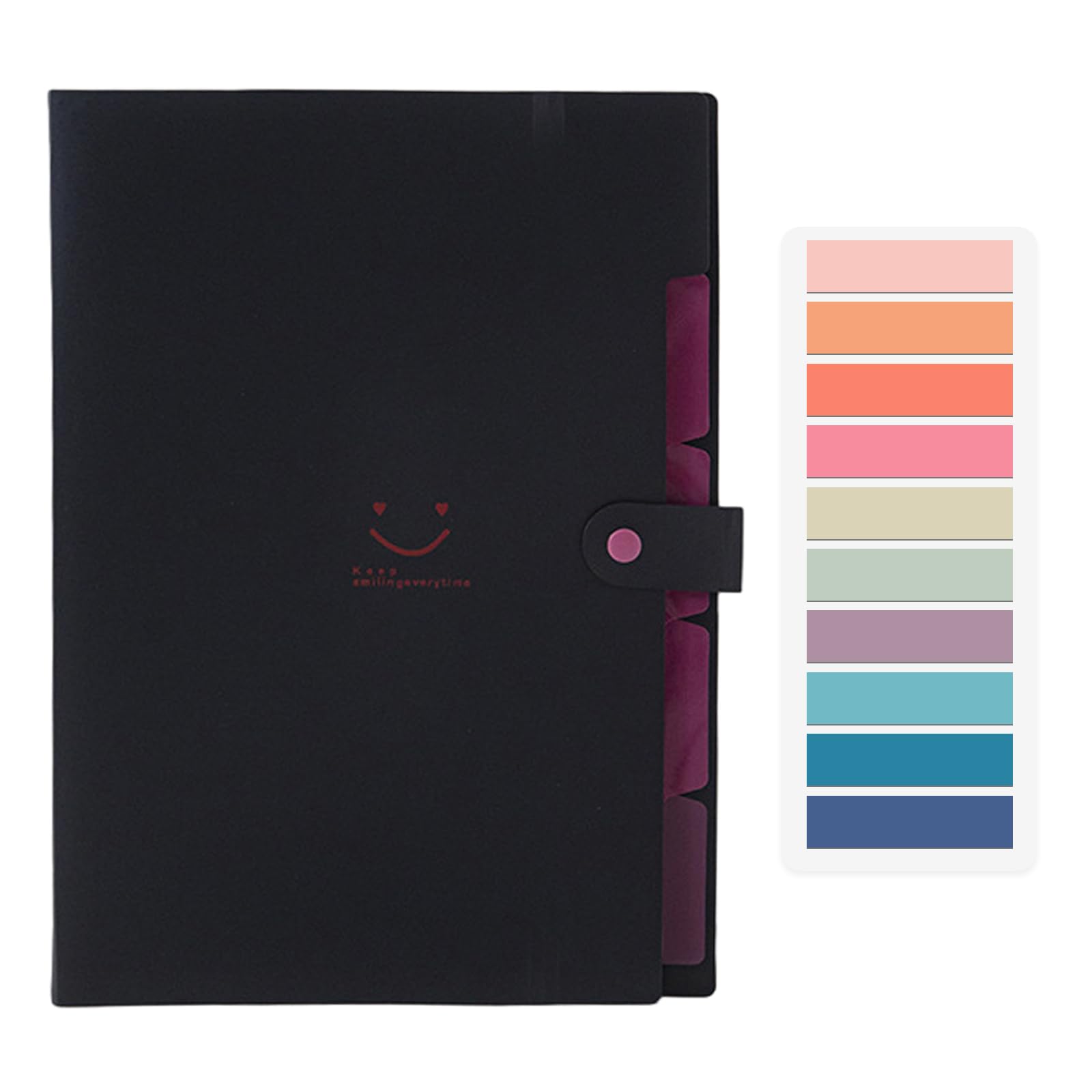 EnixwH Expanding File A4, Folder A4, Folder System, Document Folder A4 with Sticky Notes, Folder with 5 Compartments and Press Stud, Expandable File Folder for Office, Home, School, Black — image 1