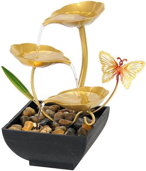 Indoor Fountains & Accessories - MYCYGYB Tabletop Fountain Indoor Waterfall Fountain for Home, Office&Bedroom Decor with Natural River Rocks, Table Fountain with LED Lights Adds Serenity