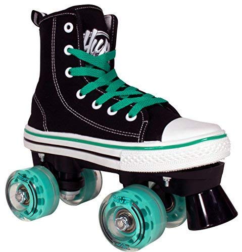 Hype Roller Skates for Girls and Boys MVP Kid’s Unisex Quad Roller Skates with High Top Shoe Style for Indoor/Outdoor (Black & Teal, 6)