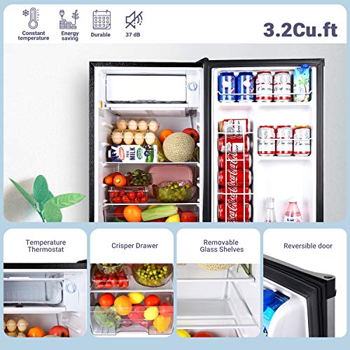 Compact Refrigerator, TACKLIFE 3.2 Cu.Ft Mini Fridge with Freezer
