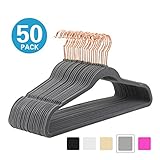 MOGI'S Premium Velvet Hangers (Pack of 50) Heavyweight - Non Slip - Velvet Suit Hangers Gray - Copper/Rose Gold Hooks,Space Saving Clothes Hangers by (Gray)
