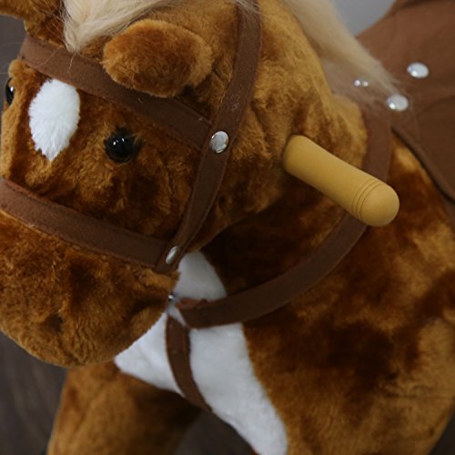 For Children's Day Gift Rocking Horse Birthday Present Kids Girls Boys Walking Pony Ride on Horse Stuffed Animal Rocker Toy Modern Outdoor Wooden Rocking Plush Neigh Sound w/Wheels,Peach Tree