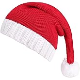 LKQBBSZ Christmas Knitted Santa Hat for Women, Red White Winter Hat Beanie Skull Caps for Kids Adult