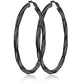 Classic Black/18K Gold Plated/Stainless Steel Hoop Earrings for Women, Size 20mm/30mm/40mm/60mm/80mm Hypoallergenic Chunky Hoops Round Loop Earrings Jewelry, with Gift Box