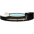 CHARMMA Inflatable Hot Tub Spa Step and Half Surround Desk,Poly Rattan,Outdoor Massage Hot Tub Frame for Garden, Backyard, Patio Indoor Outdoor Use,Black