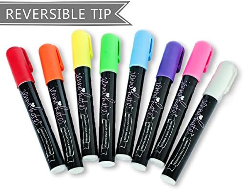 Jennakate - 8 pack Dry Erase Liquid Chalk Markers - 6mm Reversible Tip (Bullet & Chisel Tip)