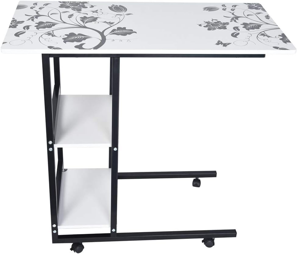 Mobile Computer Desk, Home Lazy Bedside Laptop Desk Removable Coffee Table, Compact Simple Style Home Office Study Table,Height Adjustable Sofa Table with 4 Smooth Wheels, 80x40x75 cm