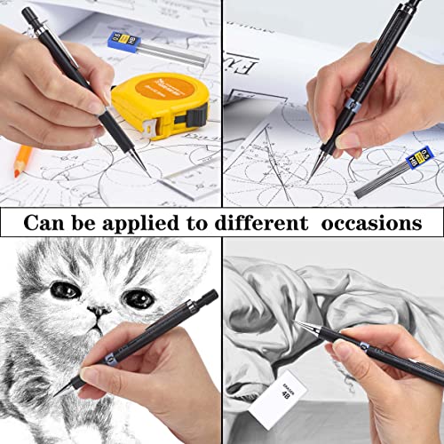 Druckbleistift 0,5-4 Stücke Metall Druckbleistift 0,5 Set,10 Stücke Bleistiftminen 0,5 mm HB,Radiergummis,Herrscher,Dreiecke,Winkelmesser für Haus, Schule und Büro