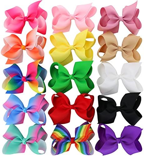 15Piece Baby Girls Boutique Grosgrain Ribbon Hair Bows Alligator Clips For Hair Teens Toddlers Gifts