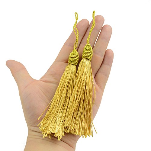 Makhry 20pcs 6 Inch Gold Silky Floss Tassels with 2-Inch Cord Loop and Small Chinese Knot for DIY Craft Accessory