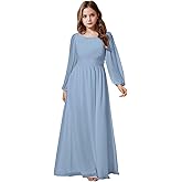 MarhJean Junior Bridesmaid Dresses Long Sleeve Girls Formal Dress Flower Girl Dress First Communion Dress Dusty Blue, 11