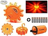 ExcelTek LED Road Flares (3-Piece Set) Emergency Roadside Safety Kit Flashing Light Beacon | 9 Flashing Modes | High Intensity Lighting | Battery Powered | Includes Travel Carrying Bag and Batteries