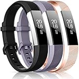 CreateGreat Compatible with Fitbit Alta HR and Alta Bands,Replacement Sport Accessory Band Wristbands with Metal Buckle(Gray/Rose-Gold/Black-Small)