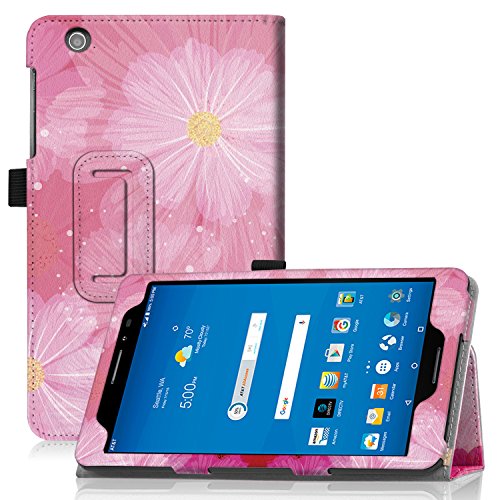 Famavala PU Leather Folio Stand Cover with Auto Wake / Sleep for AT&T Trek 2 HD 8-inch 4G LTE (2016 Release) Tablet (LoveFlower)