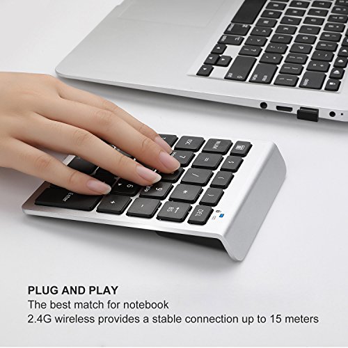 Wireless Number Pad, Vive Comb 28-Key External Numeric Keypad Slim Numpad Full Size with Shortcuts for Laptop, Desktop, PC, Notebook-Black and Silver - Thumbnail 2