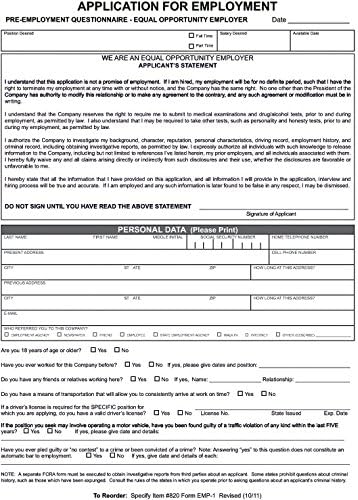 Amazon.com : Application for Employment : Office Products