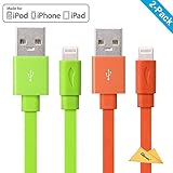 [Apple MFi Certified] Yellowknife 2 pack 3.3ft /1m Unique Colorful Flat Lightning to USB Cable Sync Charger for iPhone 7/7 Plus /6 /6s /6 plus /6s plus /SE,iPad Mini /Air /Pro/iPod (Orange and Green )