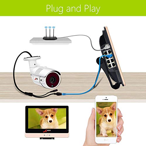 POE Surveillance Video Security System, Power Over Ethernet Camera System 8Channel 12inch LCD Monitor NVR 4 Camera Security Systems 1TB Hard Drive Plug and Play, Easy Remote Viewing