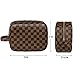 Luxouria Luxury Checkered Makeup Bag for Women (Brown), Men Toiletry Travel Pouch | Compact, Portable for Personal Storage, Cosmetic, Make Up | PU Vegan Leather with Zippered Access | Carry-On (Brown)