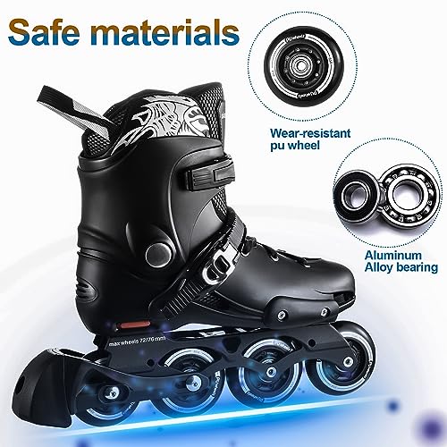 Inline Skates for Women Men, Outdoor Street Blades Roller Adult Male Female, Professional Fitness Roller Skates Blades for Unisex for Adult, Women, Male, Beginners Black