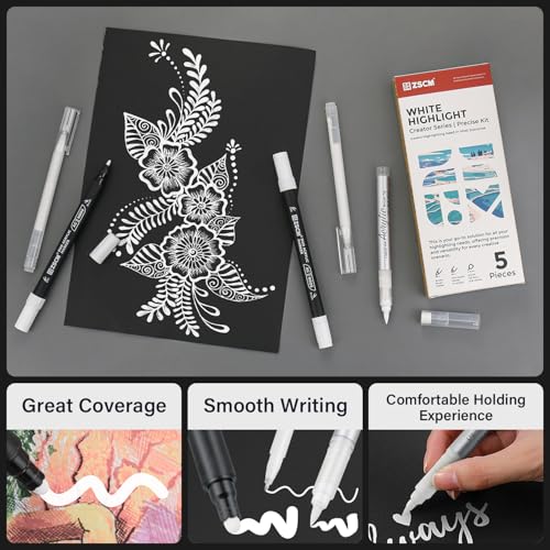 5 Colors White Acrylic Gel Pens for Drawing, 1mm Fine Point Acrylic Ink Pen, Opaque Archival Ink Pens for Black Paper Drawing, Sketching, Illustration, Card Making