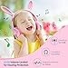 barsone Volume Limiting Kids Headphones Girls,85dB Over Ear Wired Headset with Music SharePort,Food Grade Silicone,Cute Detachable Bunny Ears Headphones for School Children Toddlers Pink