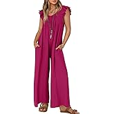 ZESICA Women's Summer Loose Jumpsuit Casual V Neck Sleeveless Oversized Wide Leg Pant Overalls Romper with Pockets
